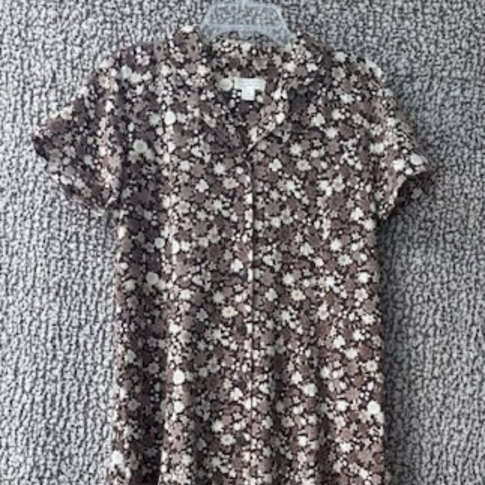 CHRISTOPHER & BANKS Brown and Cream Floral Button Front Dress Size 10 Polyester